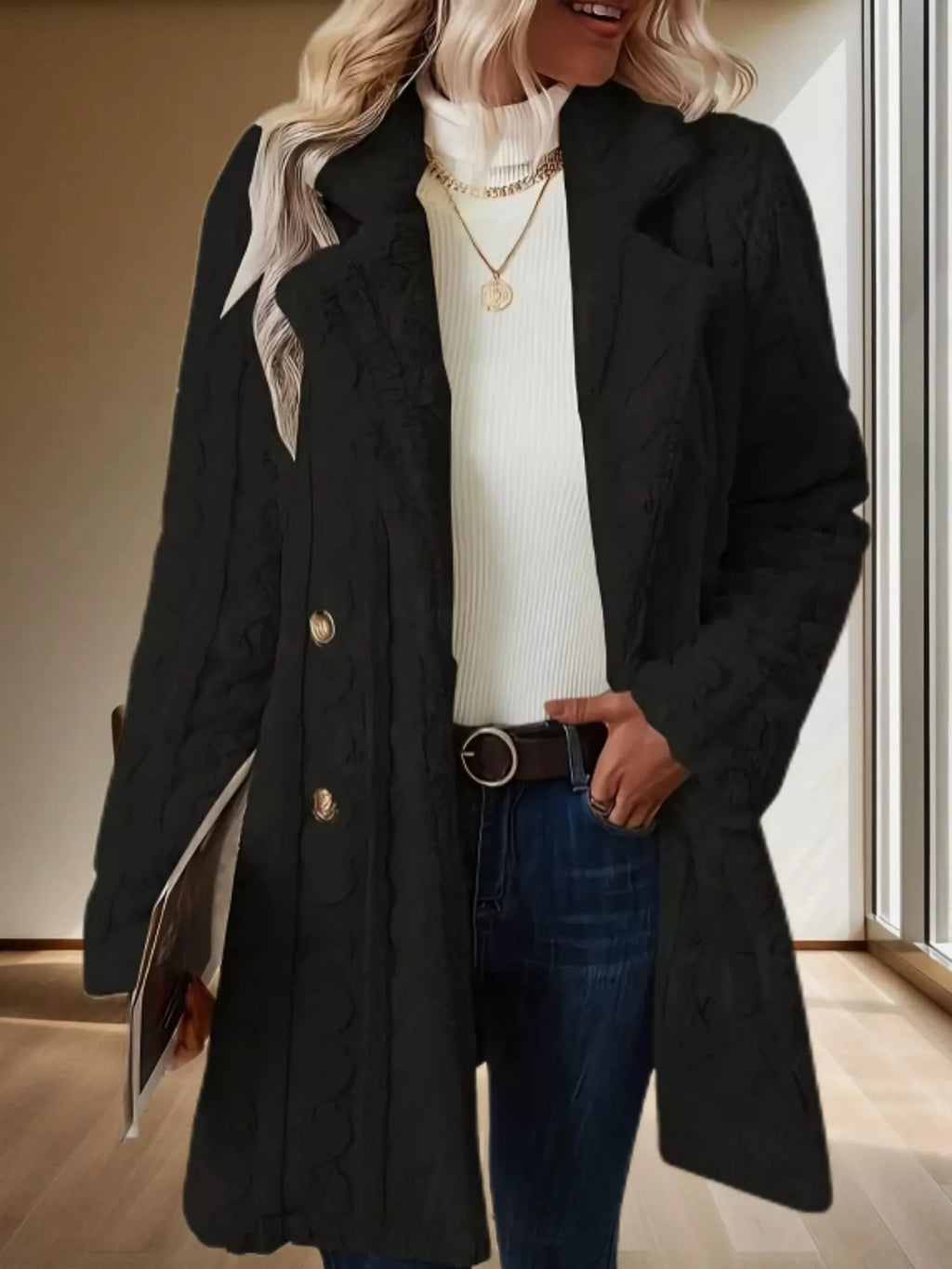 Double-Breasted Fleece Longline Coat - Maria de Fatima Andrade