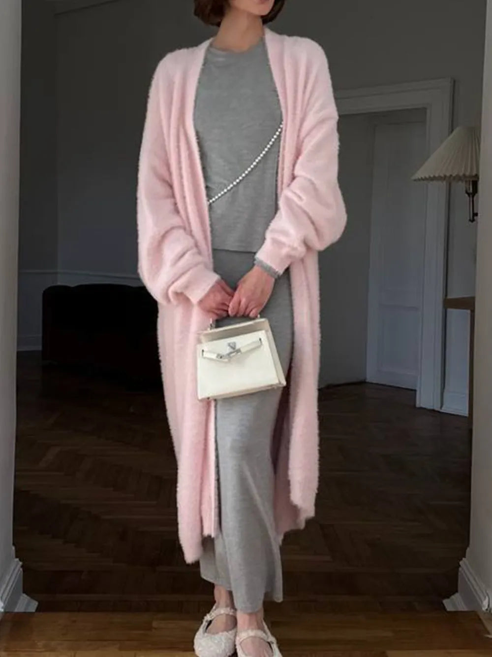 Fuzzy Open Front Solid Color Cardigan - Maria de Fatima Andrade