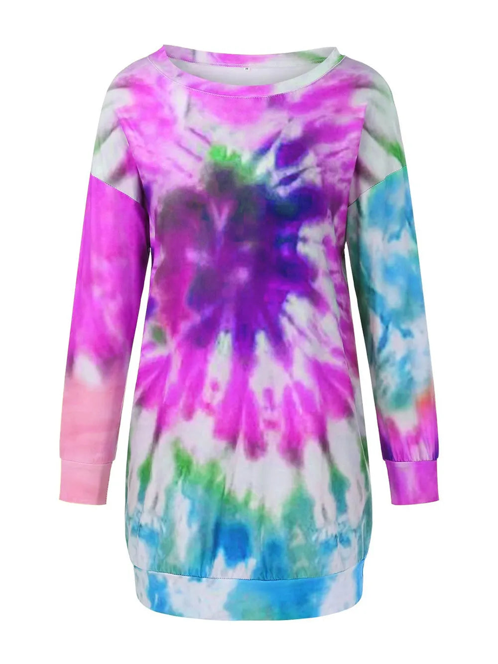 Full Size Tie-Dye Round Neck Long Sleeve Dress - Maria de Fatima Andrade
