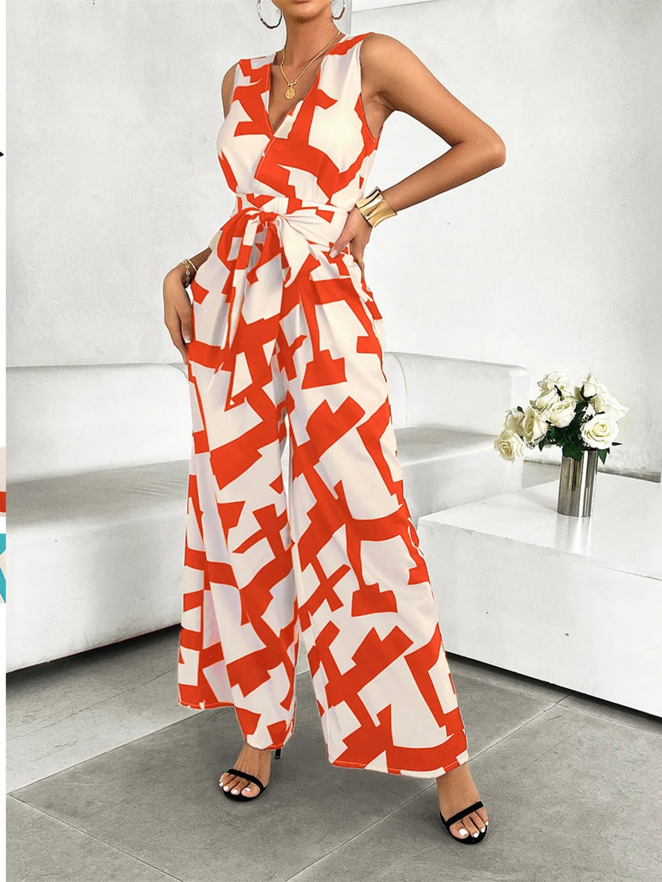 Printed Wide Leg Jumpsuit - Maria de Fatima Andrade