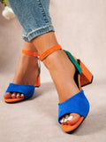 Colorblock Chunky Heel Ankle Strap Sandals - Maria de Fatima Andrade