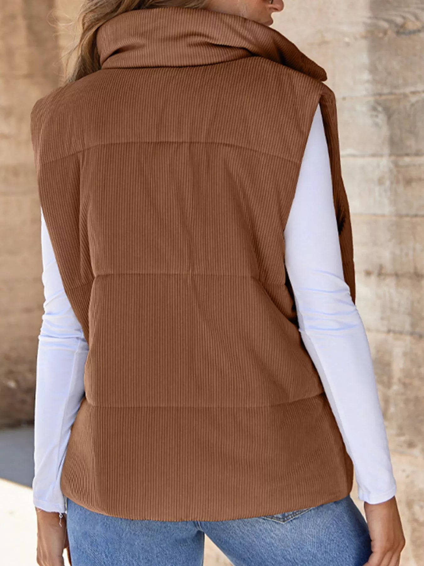 Corduroy Zip Up Vest Coat - Maria de Fatima Andrade
