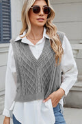 Cable-Knit V-Neck Sweater Vest - Maria de Fatima Andrade