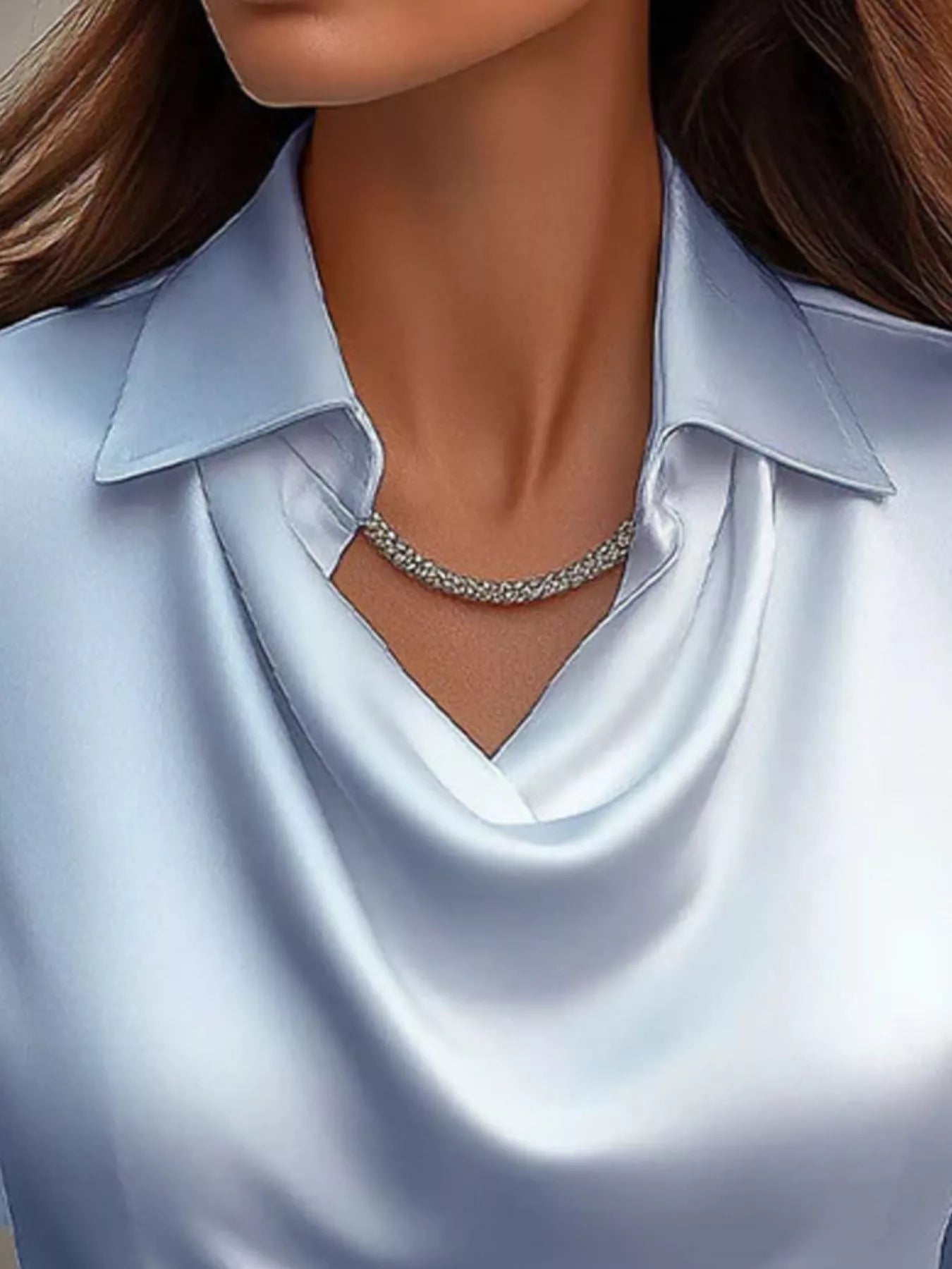 Full Size Satin Cowl Neck Long Sleeve Blouse Plus Size - Maria de Fatima Andrade