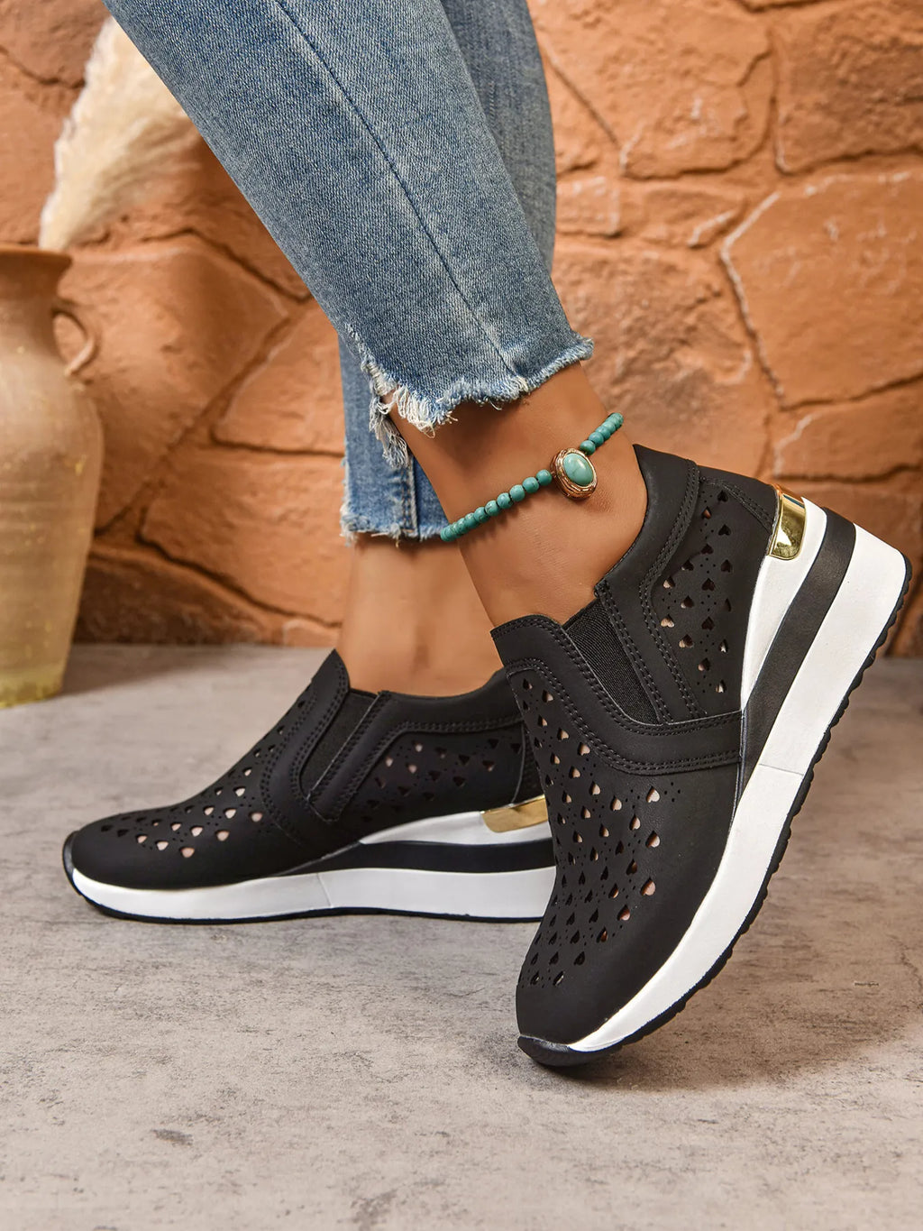 Breathable Cutout Wedge Sneakers - Maria de Fatima Andrade