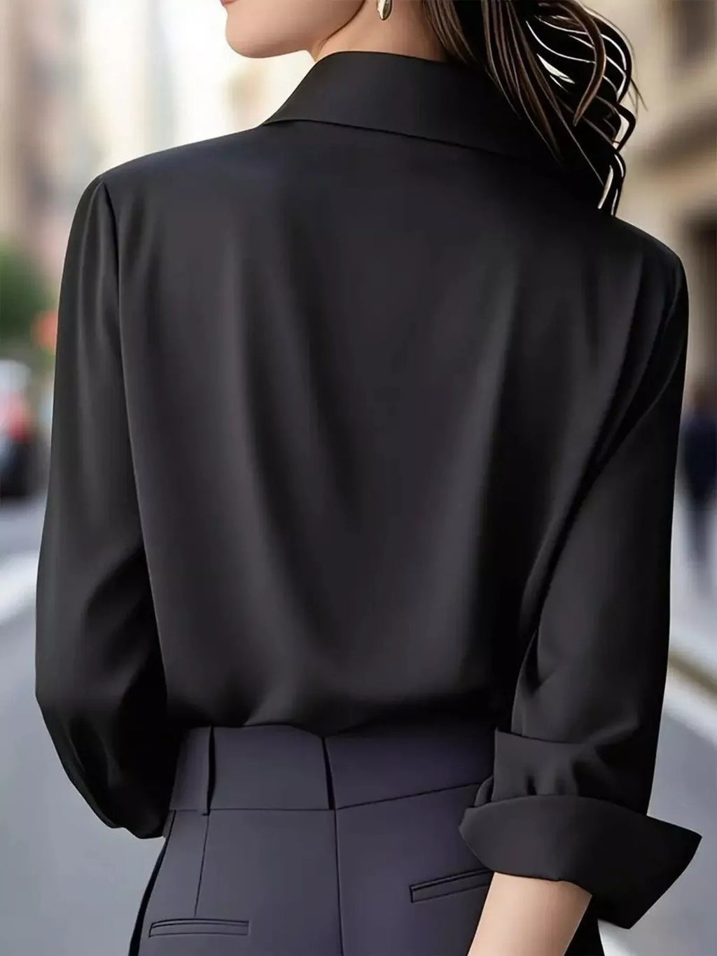 Button Down Collared Neck Long Sleeve Shirt - Maria de Fatima Andrade