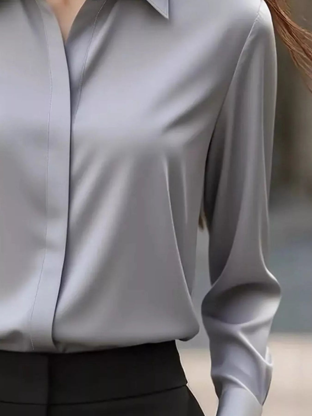 Button Down Collared Neck Long Sleeve Shirt - Maria de Fatima Andrade