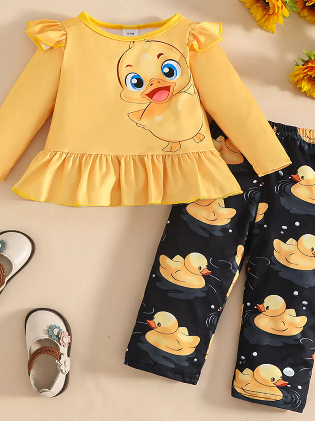 Children's Cute Duck Print Long Sleeve Top and Pants Set - Maria de Fatima Andrade