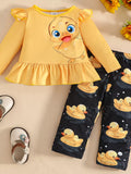 Children's Cute Duck Print Long Sleeve Top and Pants Set - Maria de Fatima Andrade