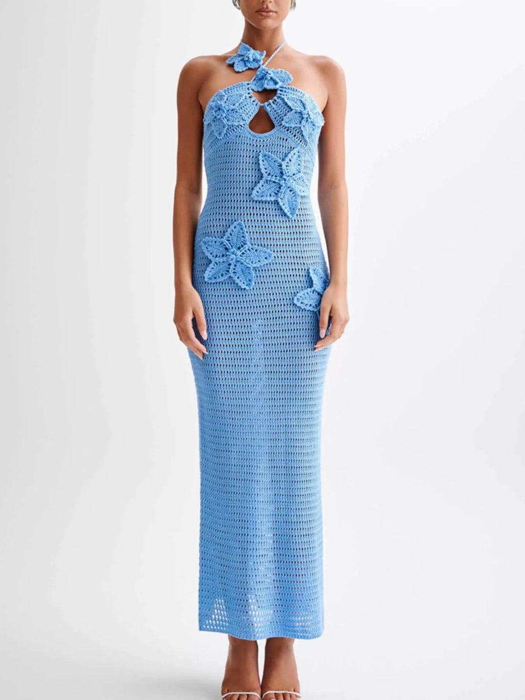 Crochet Floral Halter Knit Cover Up Dress - Maria de Fatima Andrade