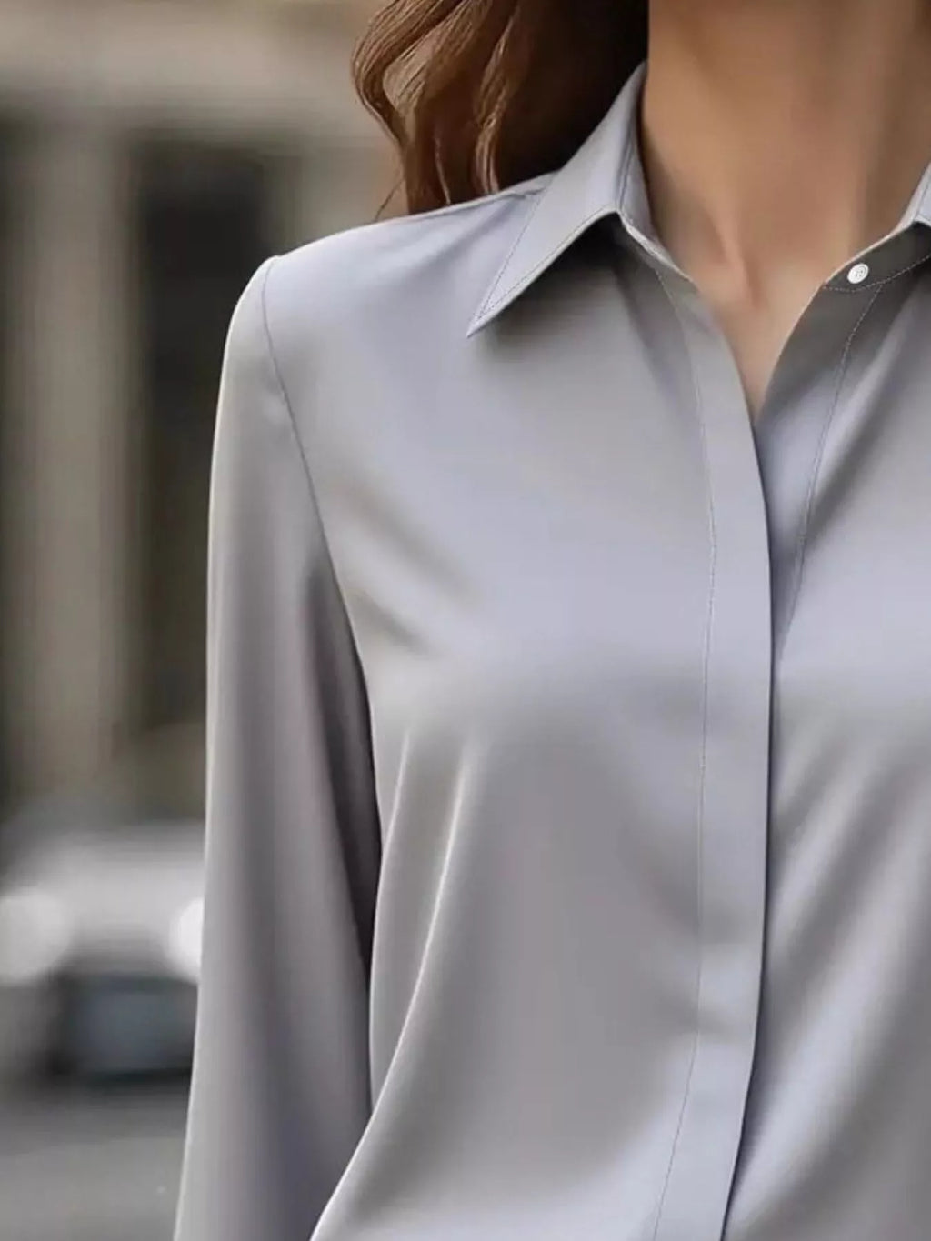 Button Down Collared Neck Long Sleeve Shirt - Maria de Fatima Andrade