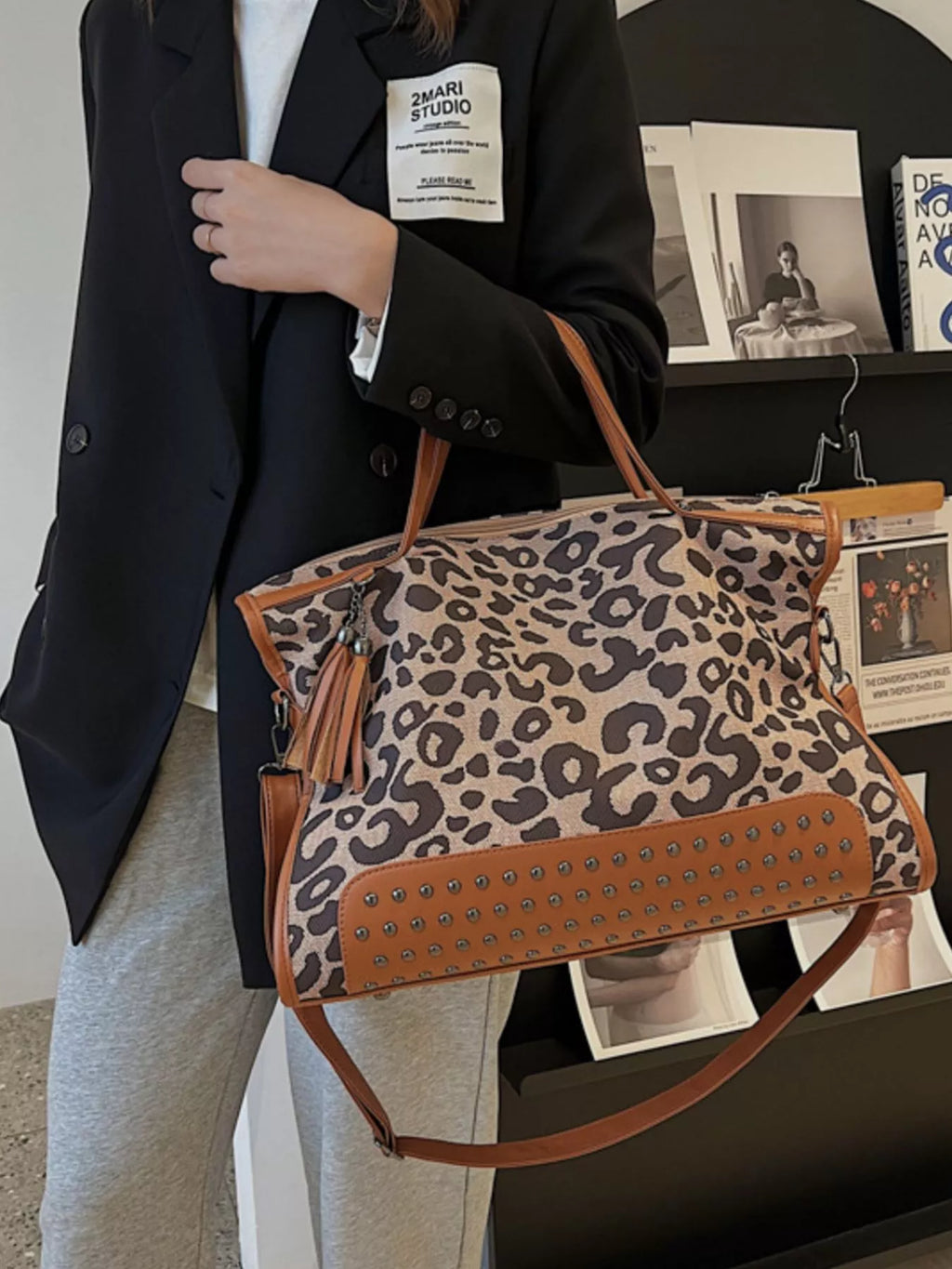 Leopard Studded Tote Bag - Maria de Fatima Andrade