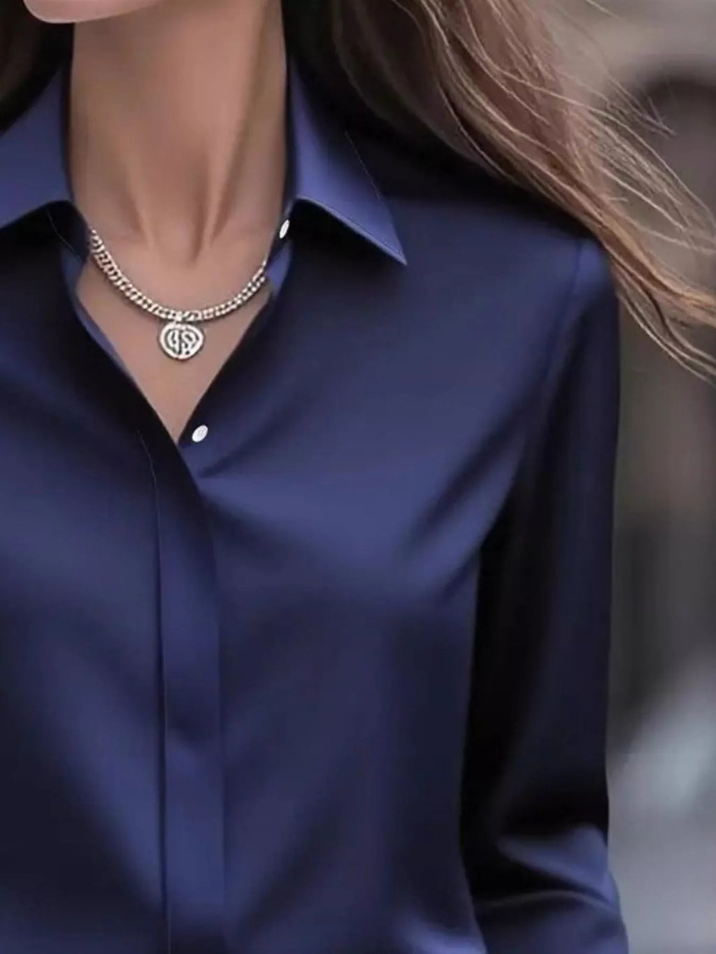 Button Down Collared Neck Long Sleeve Shirt - Maria de Fatima Andrade