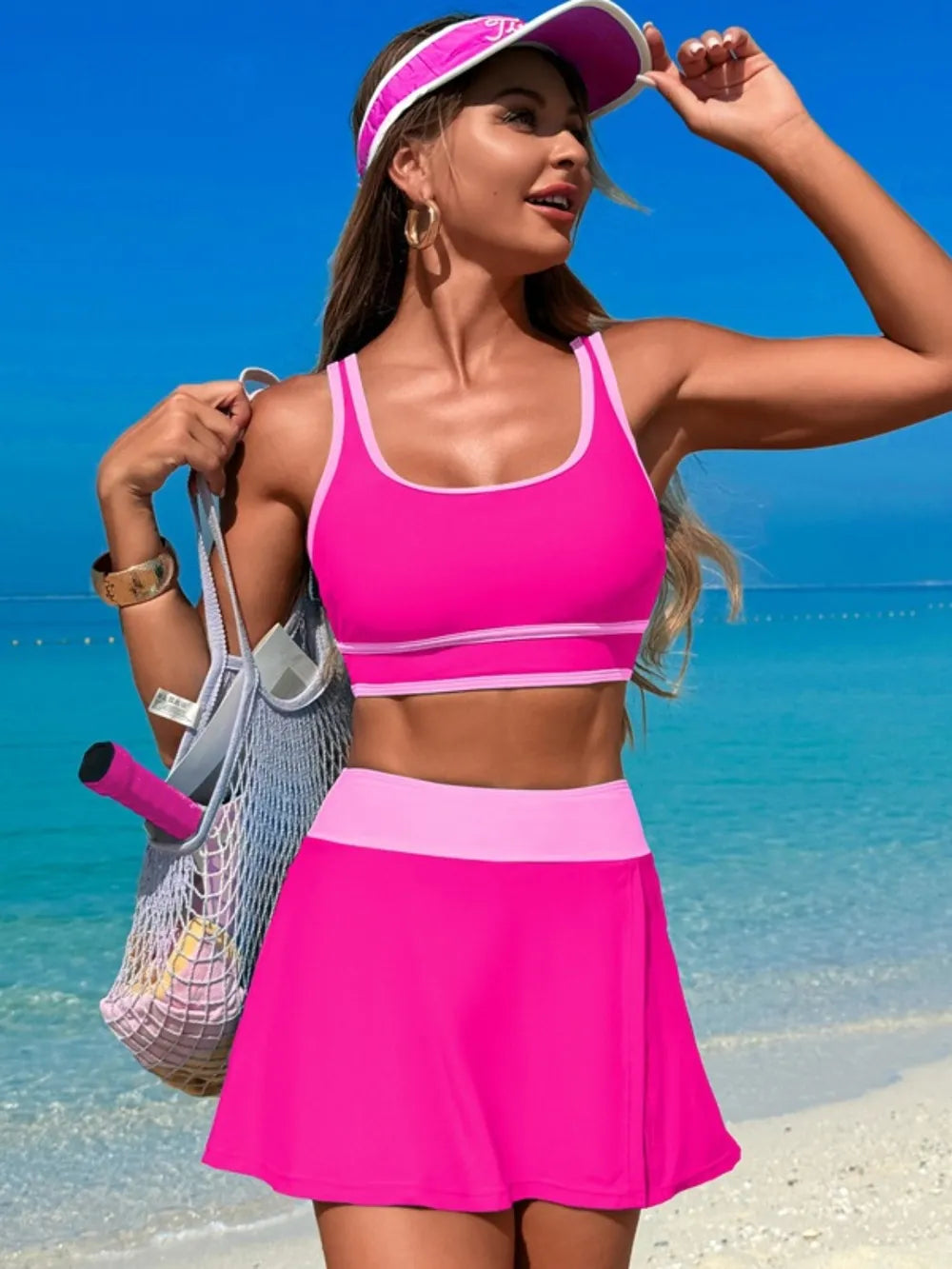 Scoop Neck Top and Skort Swim Set - Maria de Fatima Andrade