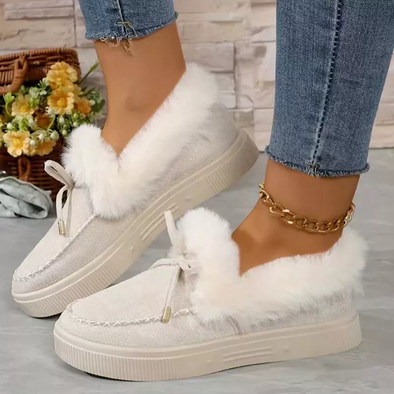 Fuzzy Round Toe Slip-Ons - Maria de Fatima Andrade