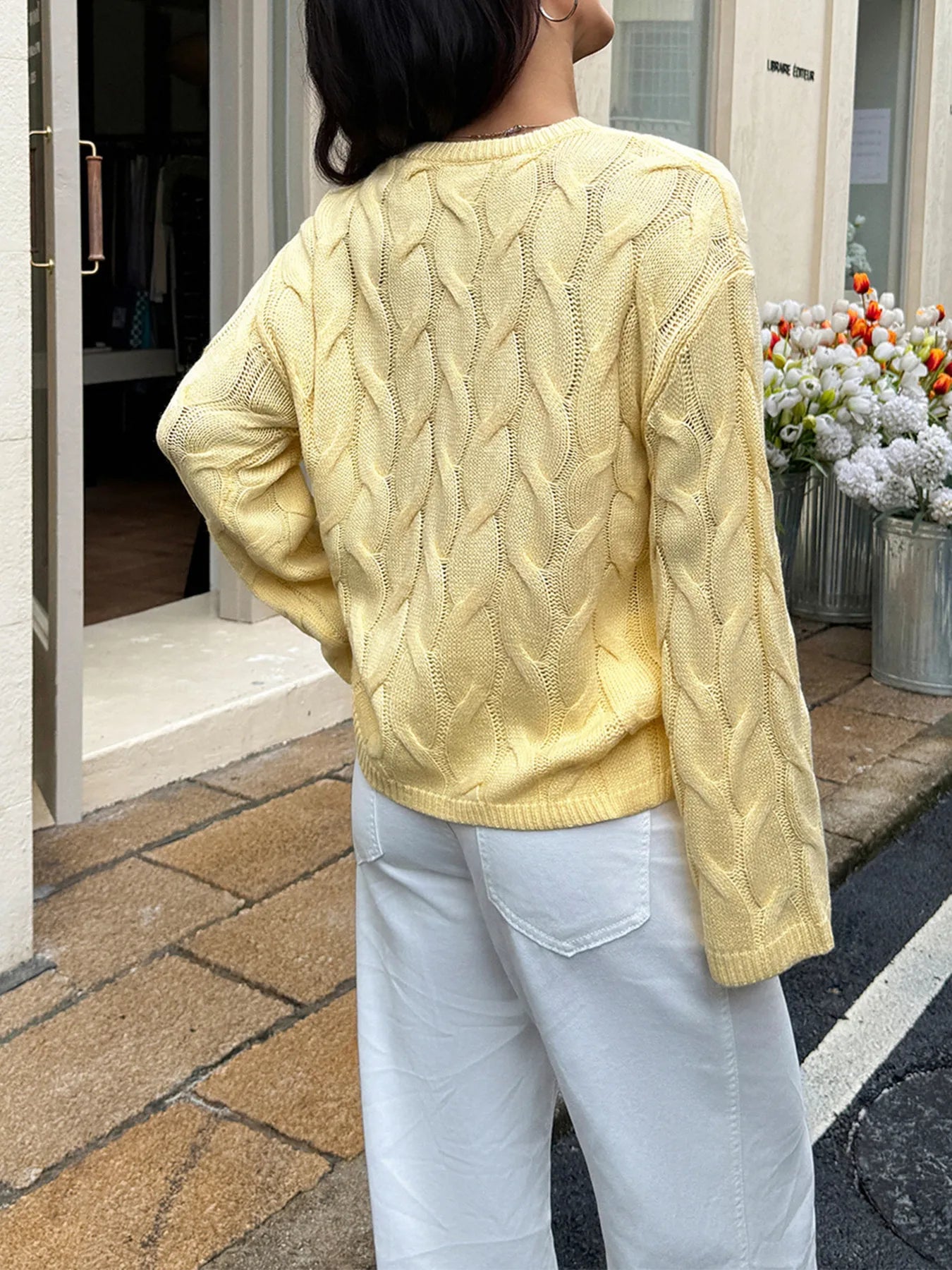 Cable Knit Long Sleeve Sweater - Maria de Fatima Andrade