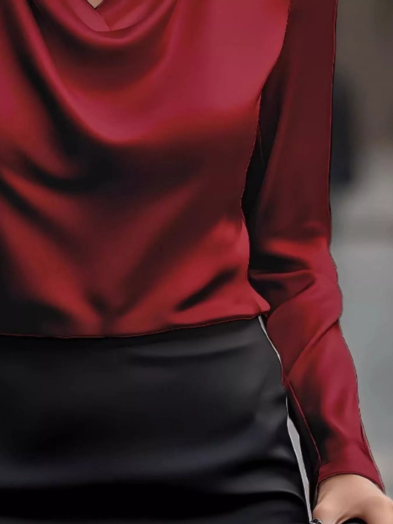 Full Size Satin Cowl Neck Long Sleeve Blouse Plus Size - Maria de Fatima Andrade
