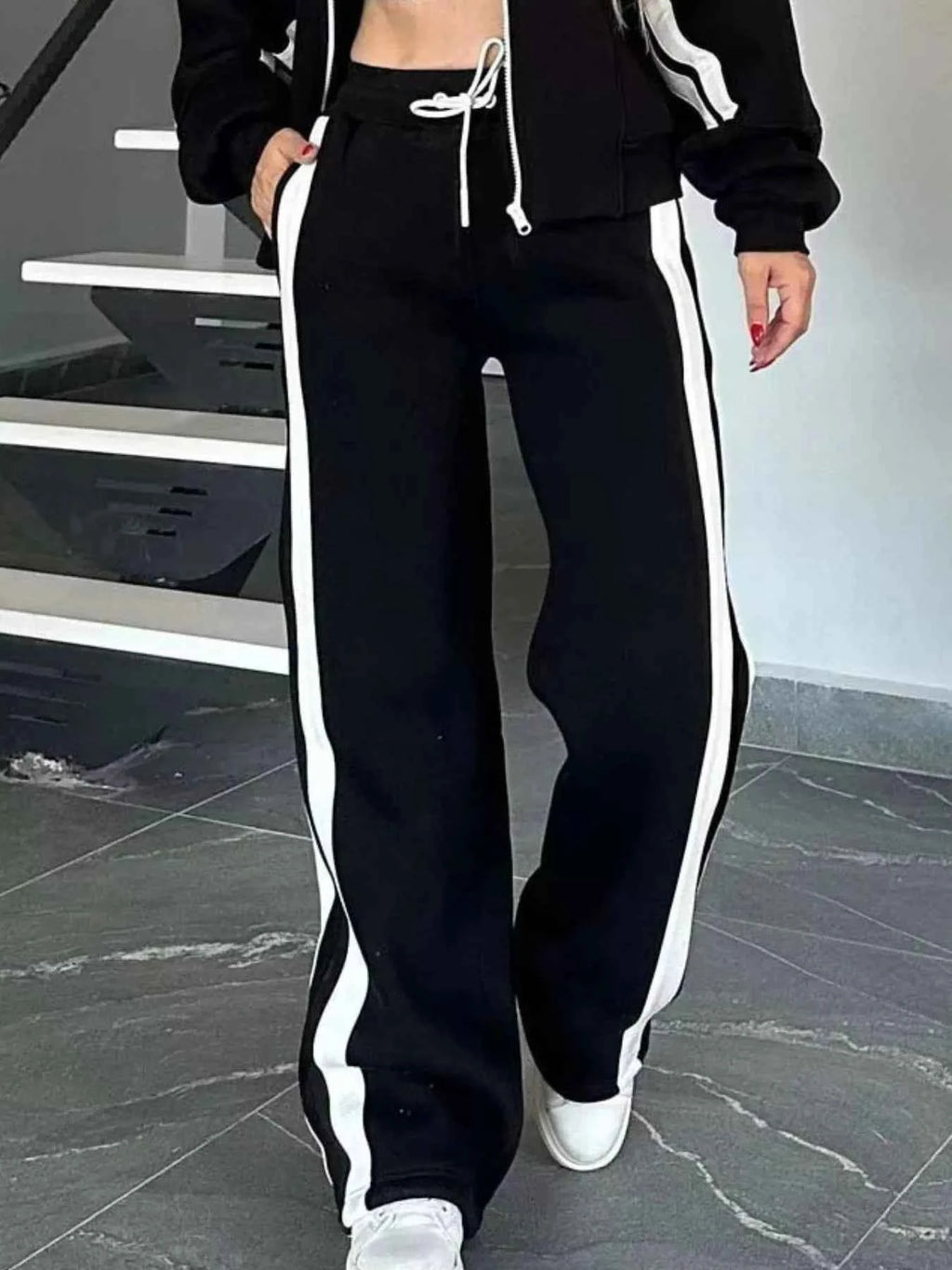 Contrast Stripe Zip-Up Jacket and Pants Set