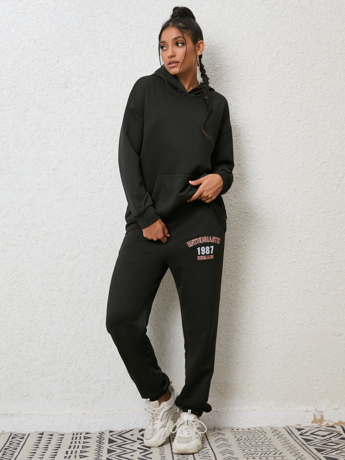 Graphic Hoodie and Sweatpants Set - Maria de Fatima Andrade