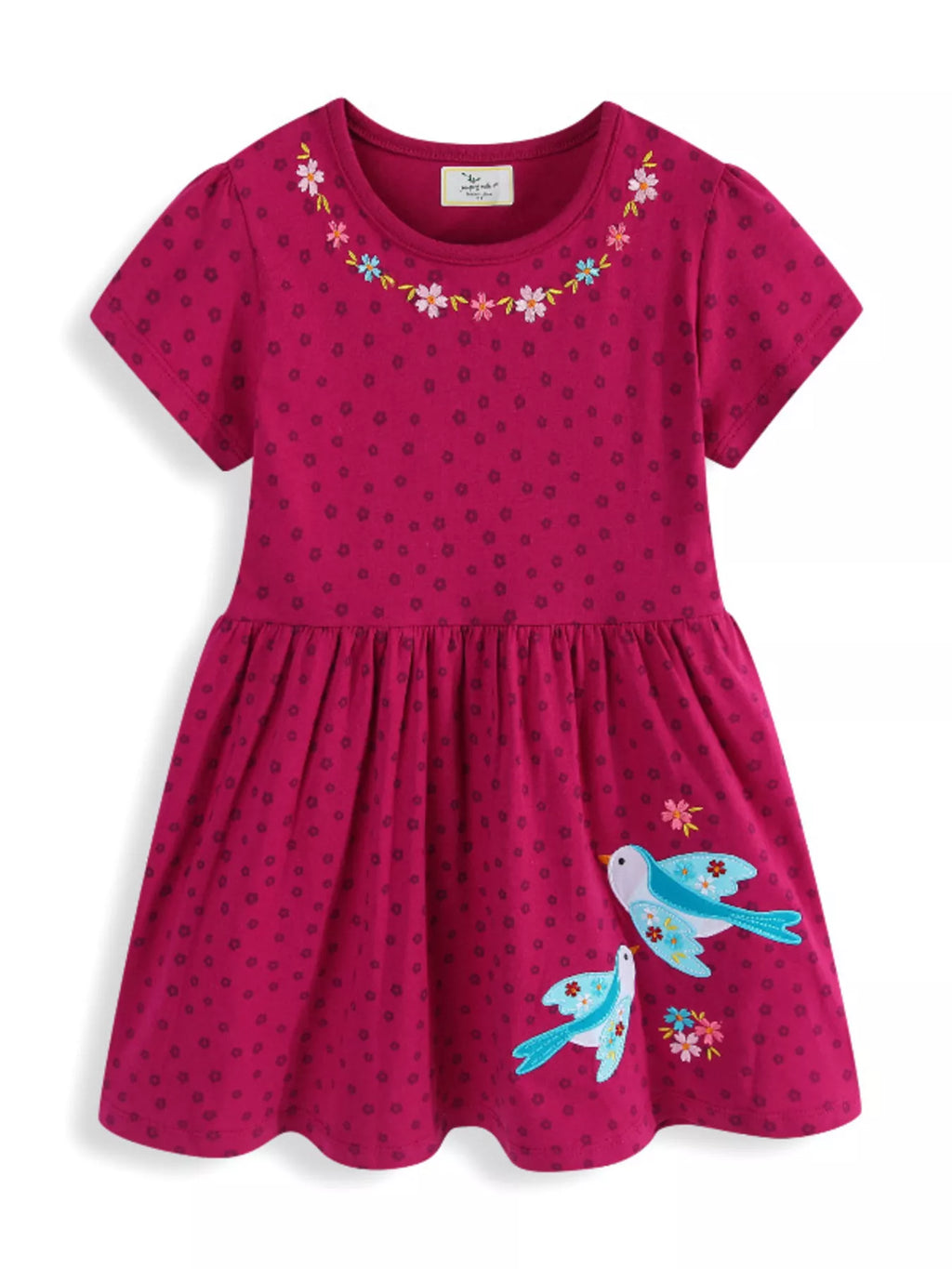Children's Floral Embroidered Bird Applique Dress - Maria de Fatima Andrade
