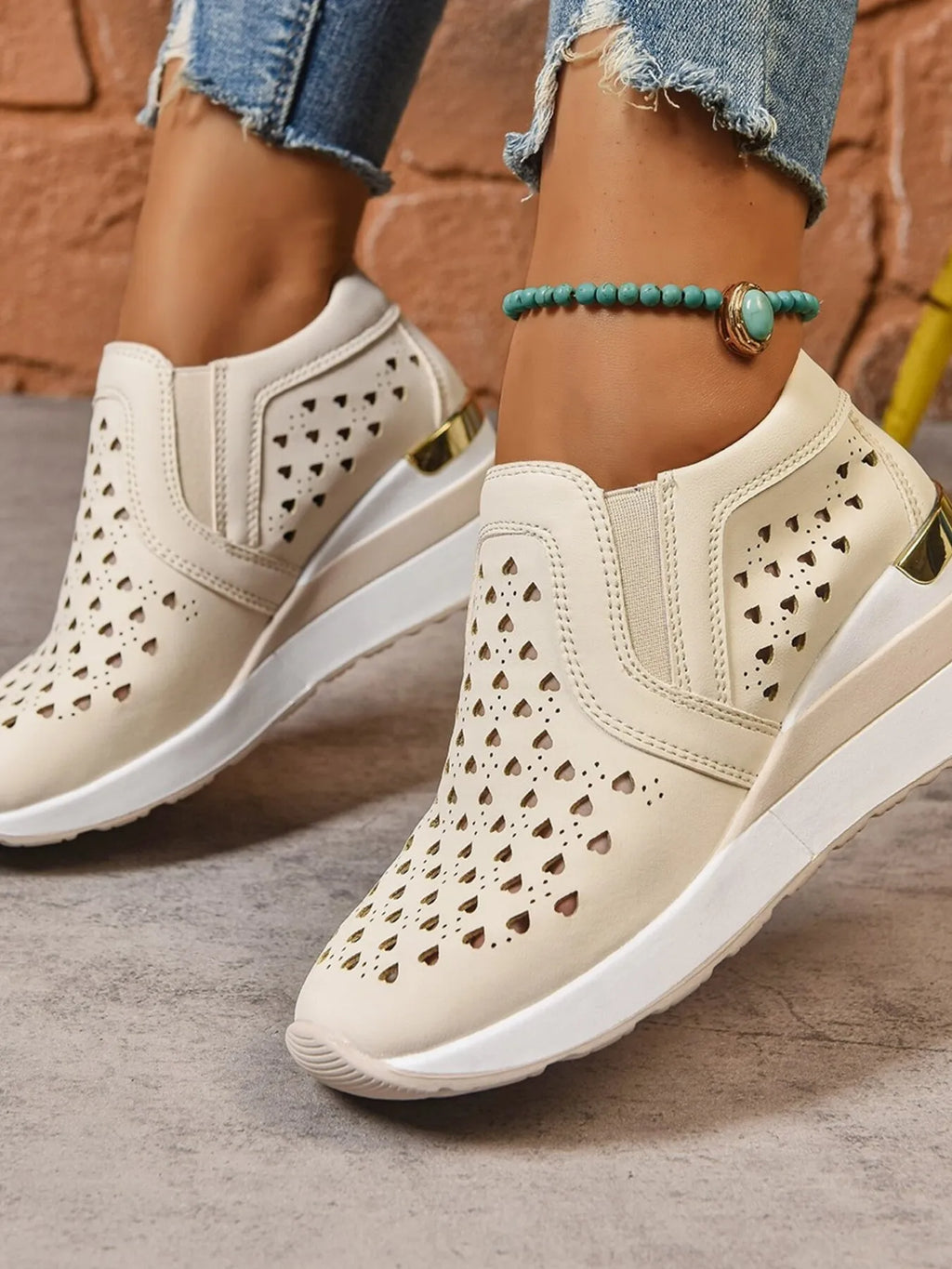 Breathable Cutout Wedge Sneakers - Maria de Fatima Andrade