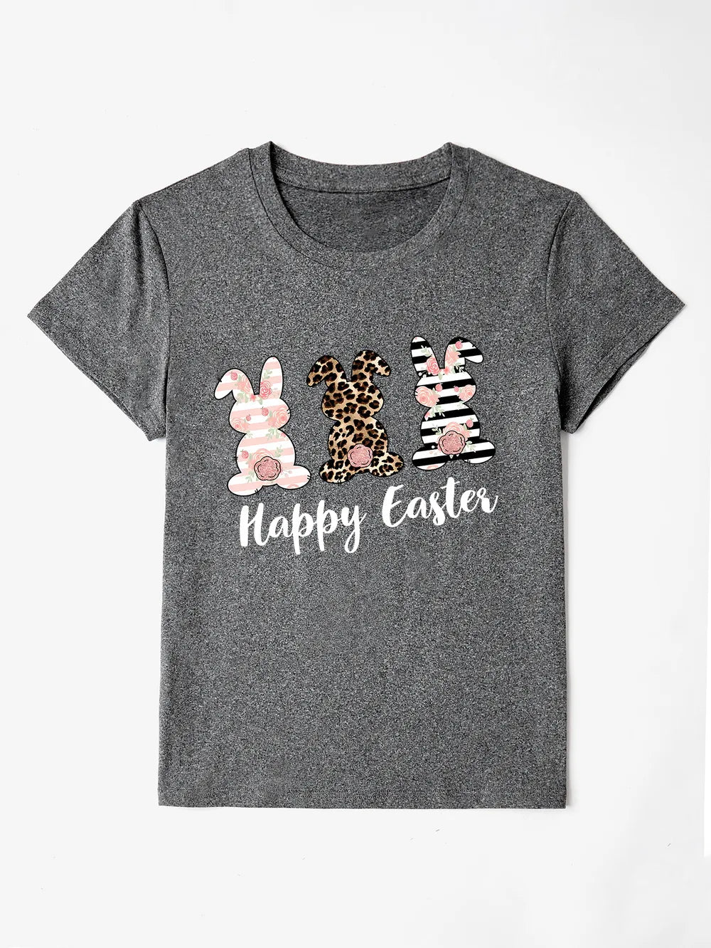 Happy Easter Round Neck Short Sleeve T-Shirt - Maria de Fatima Andrade