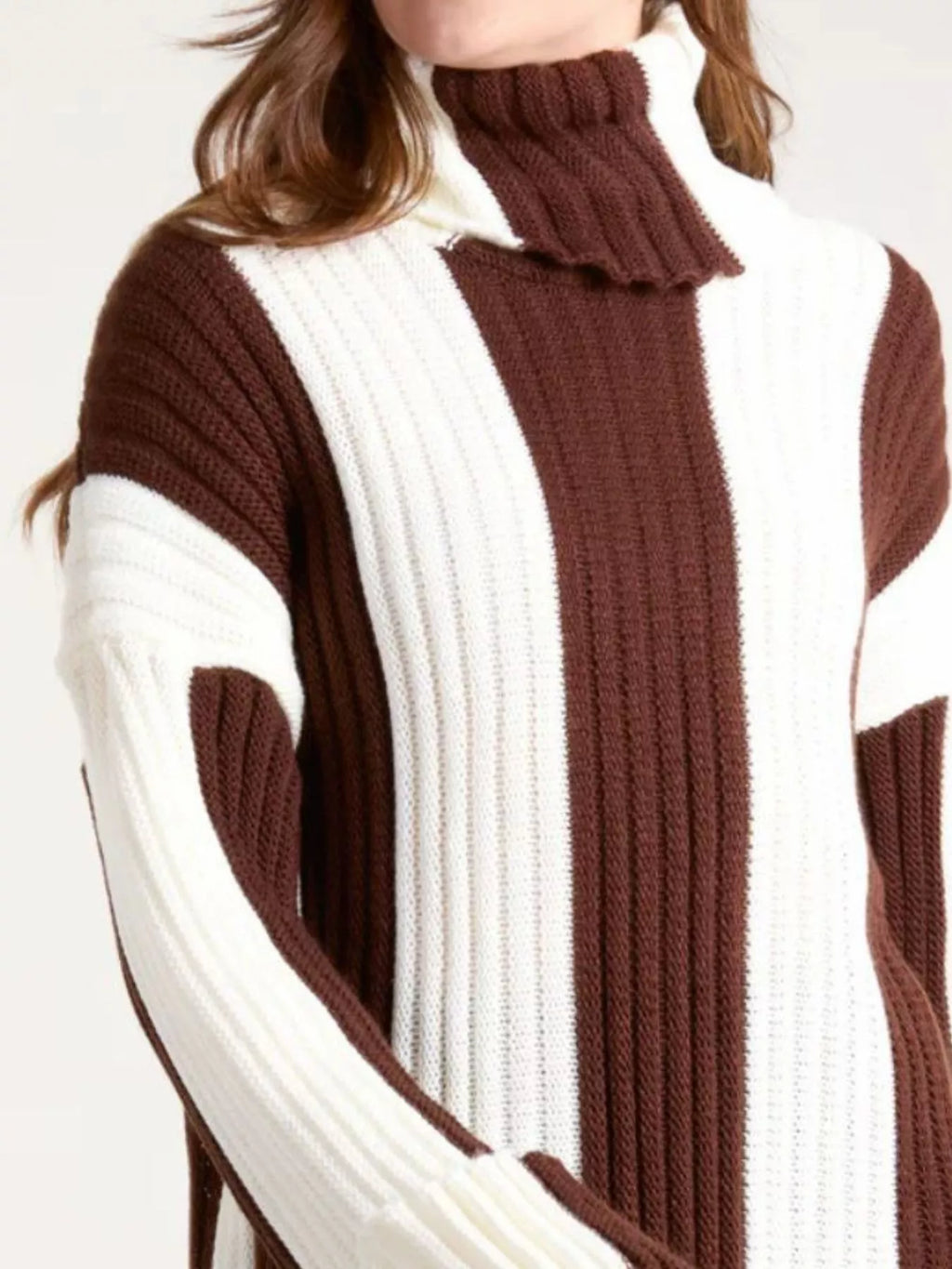 Color Block Ribbed Turtleneck Sweater - Maria de Fatima Andrade
