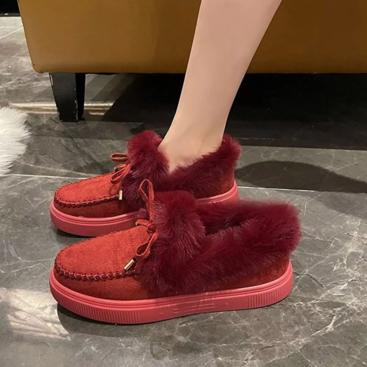 Fuzzy Round Toe Slip-Ons - Maria de Fatima Andrade