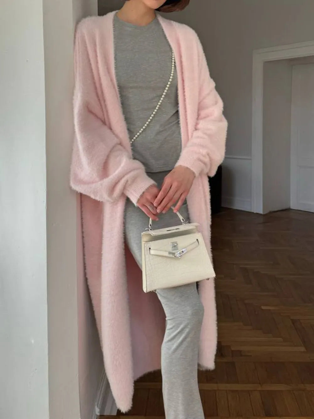 Fuzzy Open Front Solid Color Cardigan - Maria de Fatima Andrade