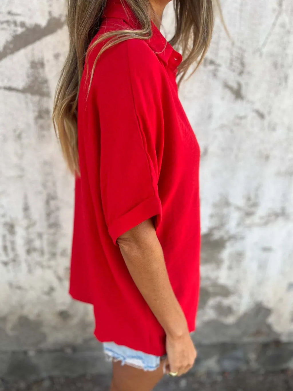 Full Size Collared Neck Half Sleeve Shirt Plus Size - Maria de Fatima Andrade