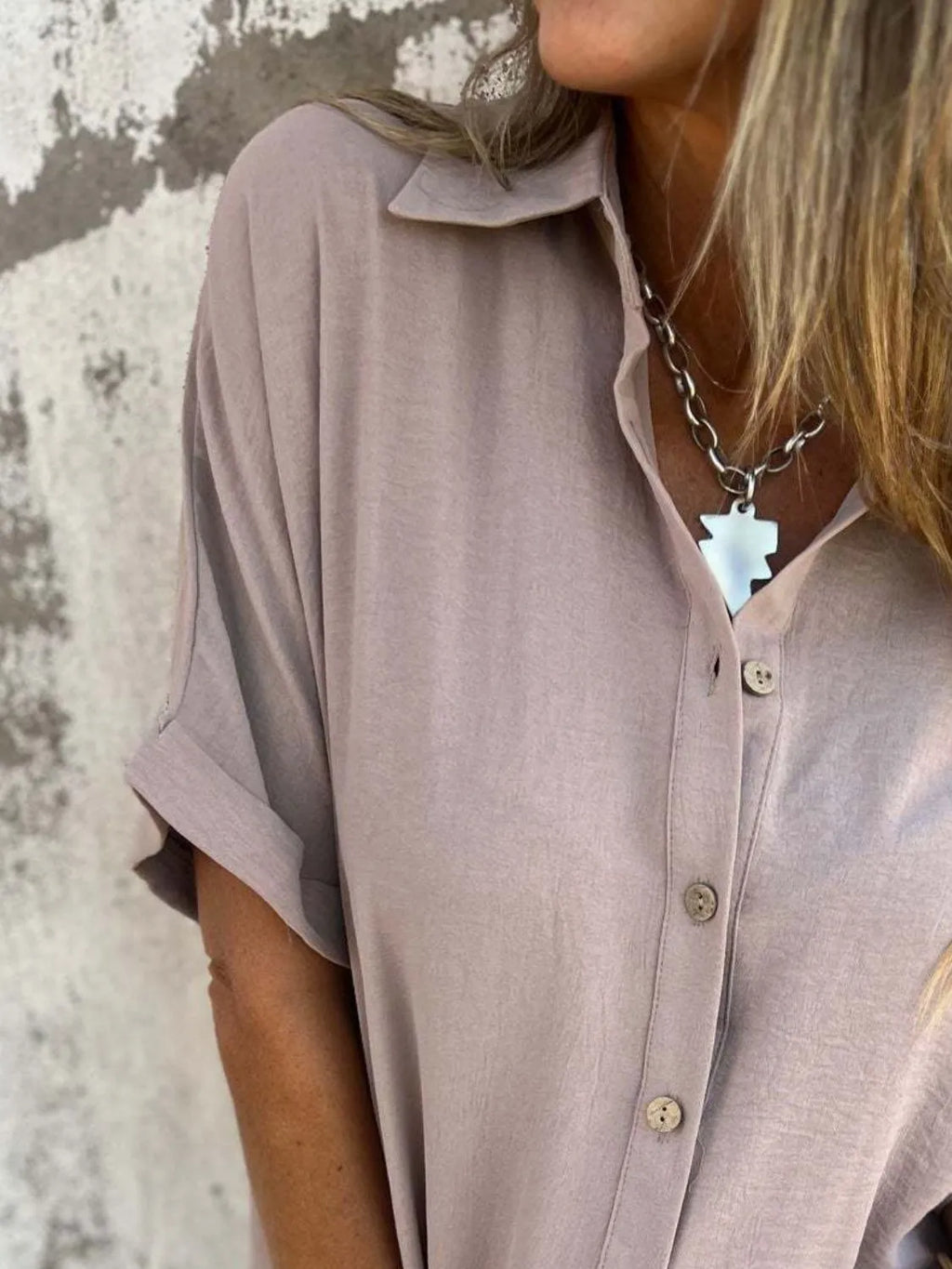 Full Size Collared Neck Half Sleeve Shirt Plus Size - Maria de Fatima Andrade