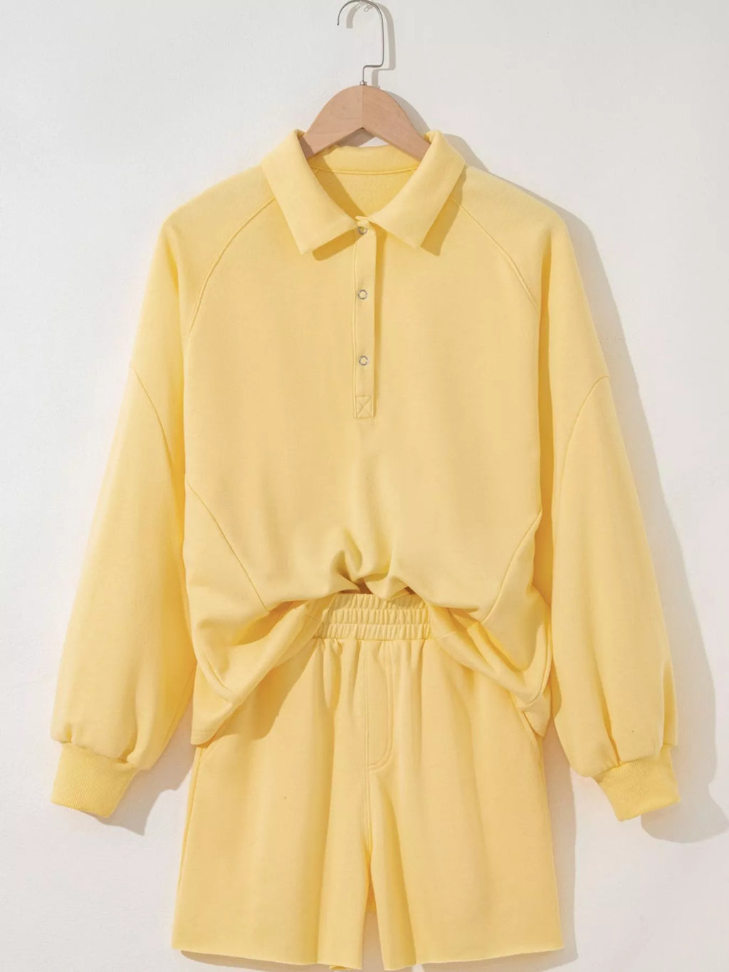 Button Collar Drop Shoulder Top and Shorts 2pcs Set - Maria de Fatima Andrade