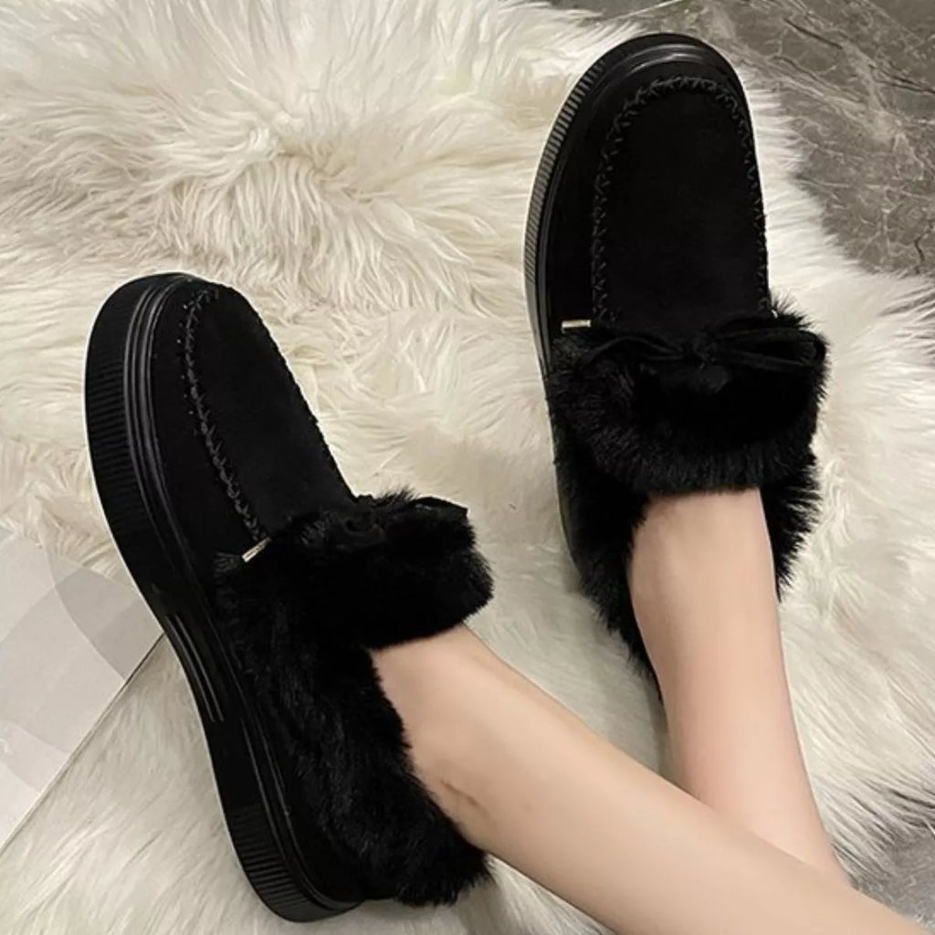 Fuzzy Round Toe Slip-Ons - Maria de Fatima Andrade