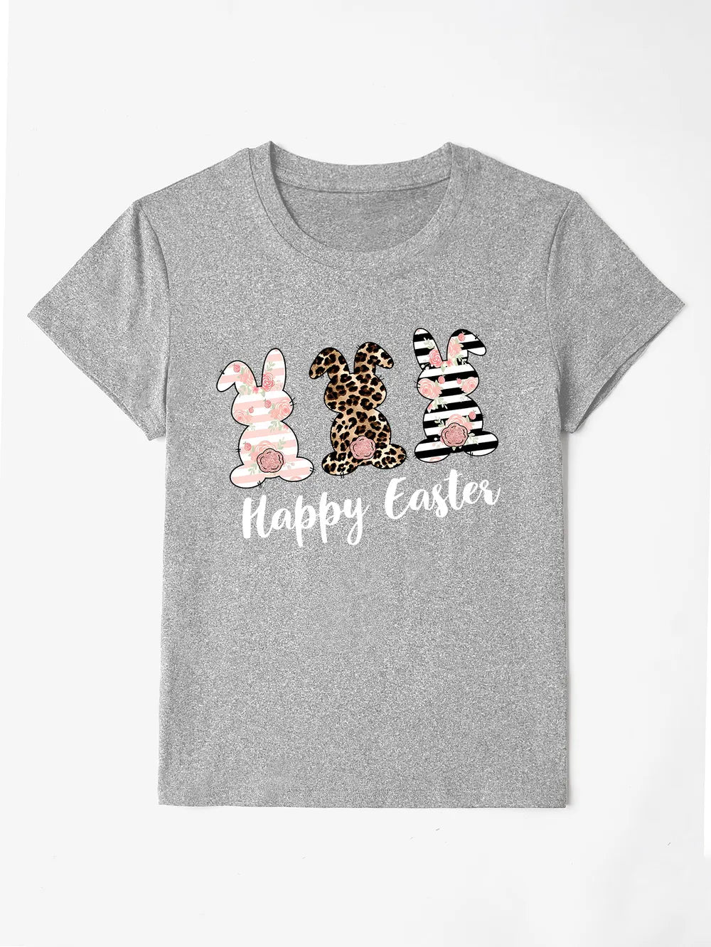 Happy Easter Round Neck Short Sleeve T-Shirt - Maria de Fatima Andrade