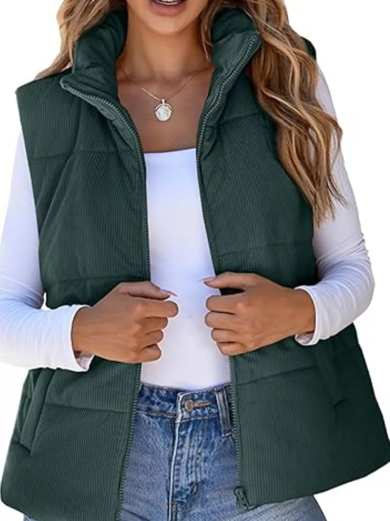 Corduroy Zip Up Vest Coat - Maria de Fatima Andrade