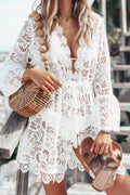 V-Neck Lace Cover-Up Dress - Maria de Fatima Andrade