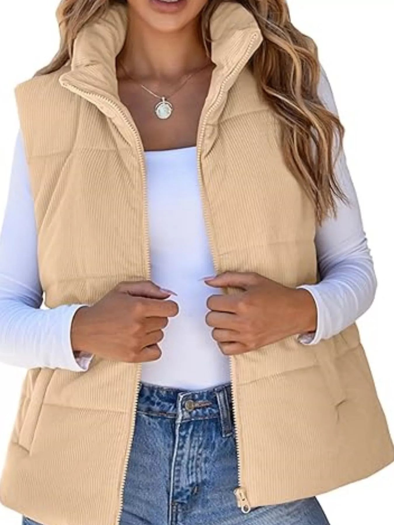 Corduroy Zip Up Vest Coat - Maria de Fatima Andrade
