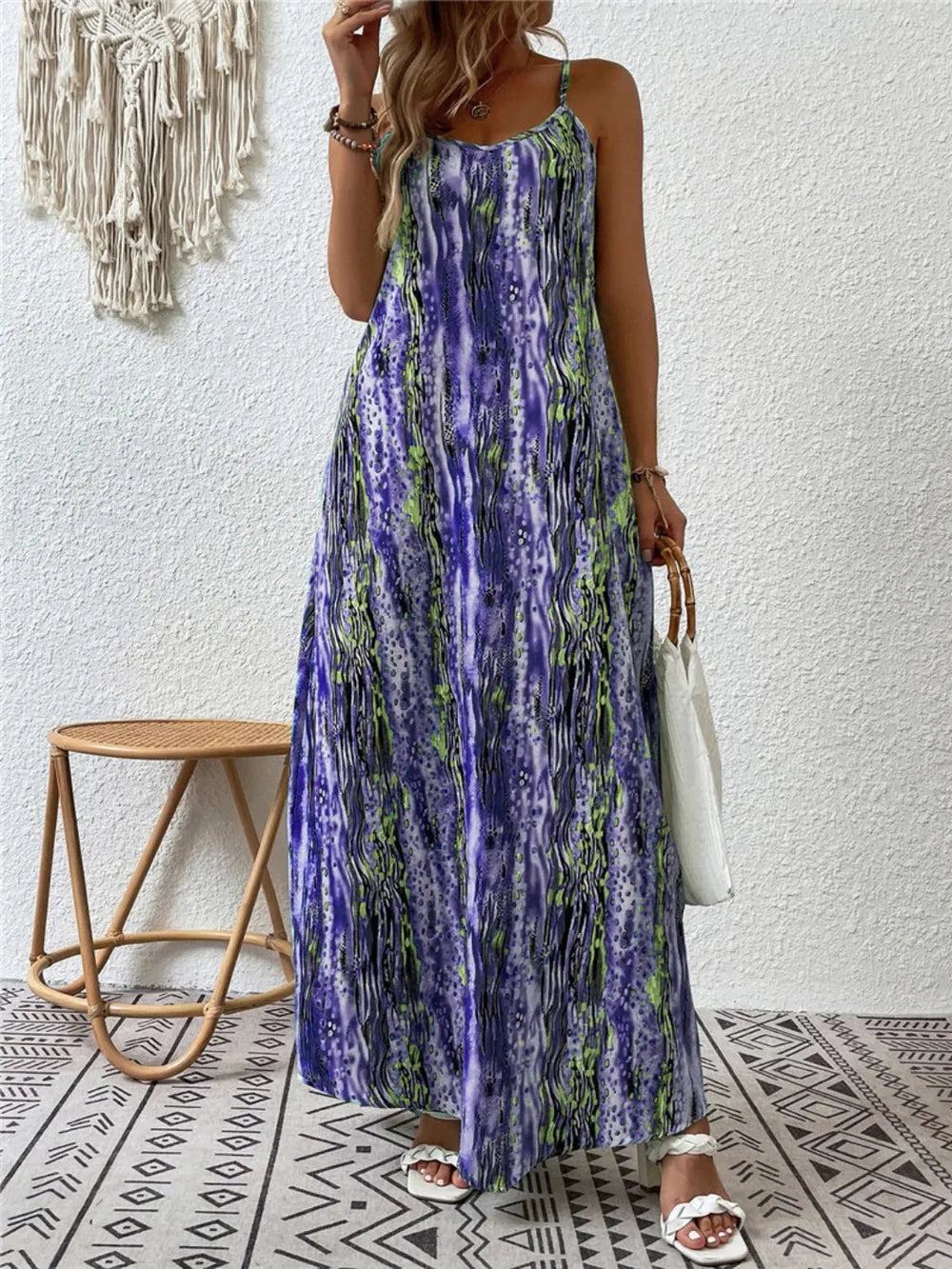 Full Size Printed Scoop Neck Maxi Cami Dress - Maria de Fatima Andrade