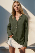 Thumbhole Long Sleeve Button Top - Maria de Fatima Andrade
