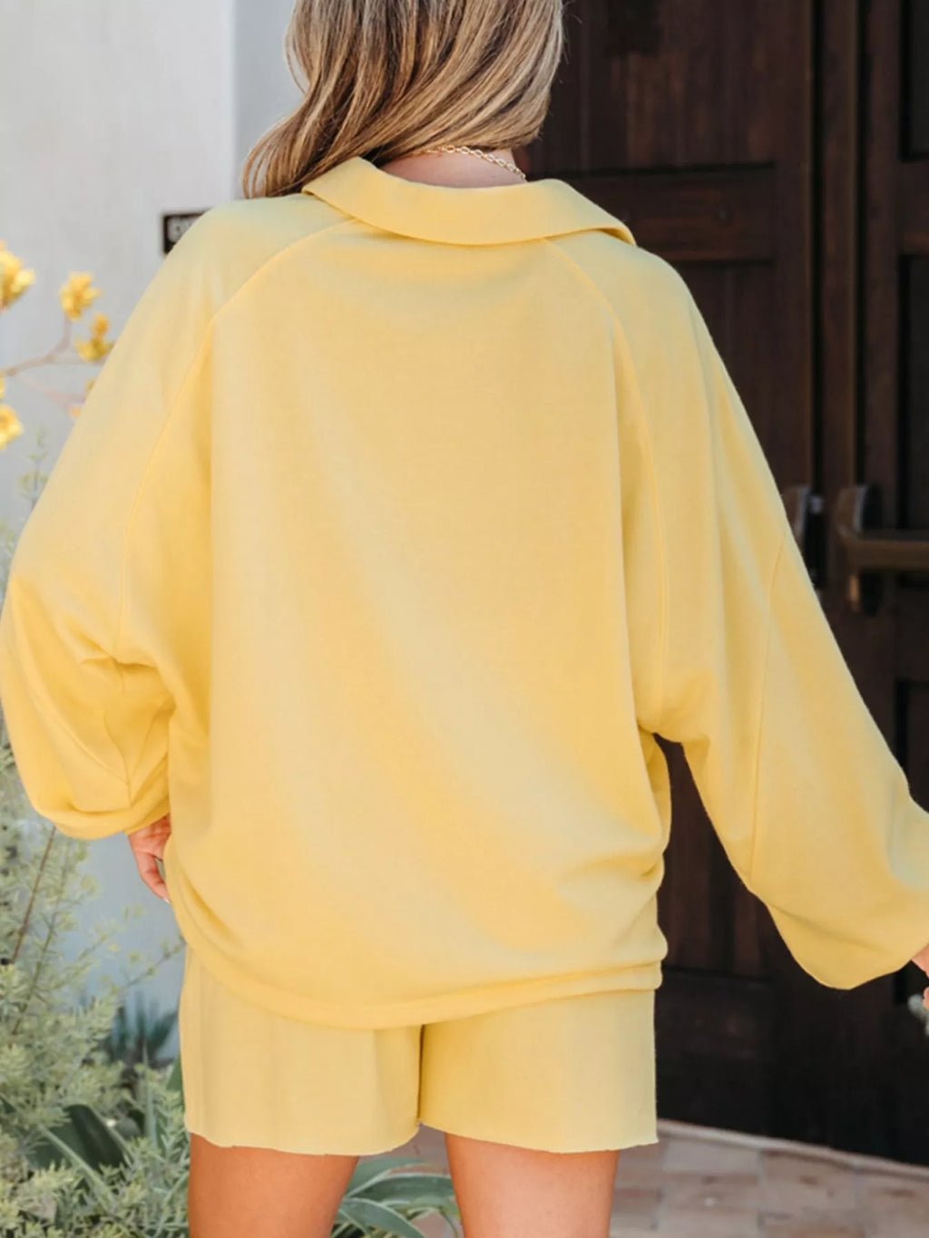 Button Collar Drop Shoulder Top and Shorts 2pcs Set - Maria de Fatima Andrade