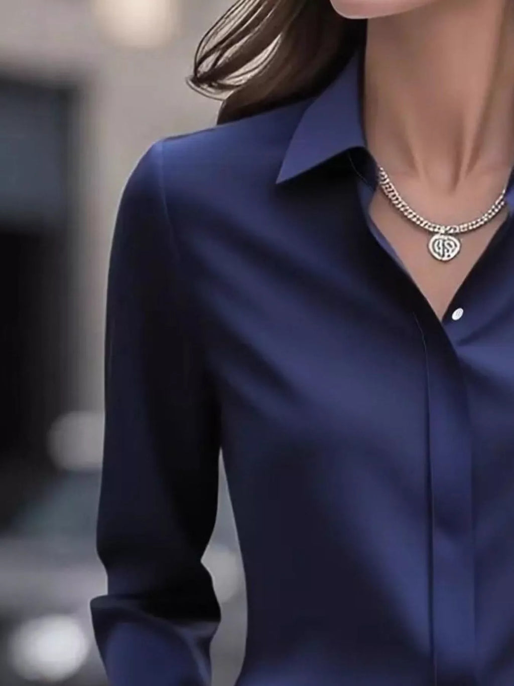 Button Down Collared Neck Long Sleeve Shirt - Maria de Fatima Andrade