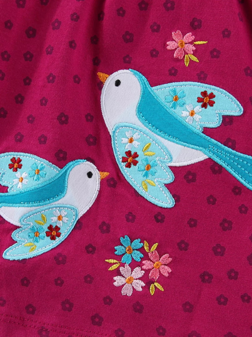Children's Floral Embroidered Bird Applique Dress - Maria de Fatima Andrade