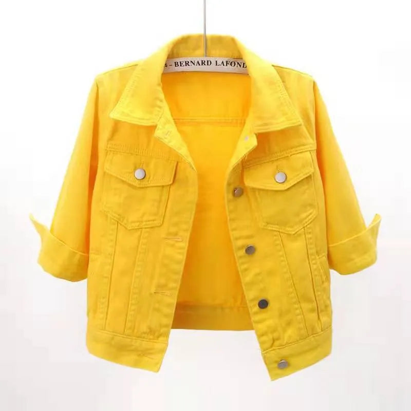 Full Size Cropped  Denim Jacket Plus Size - Maria de Fatima Andrade