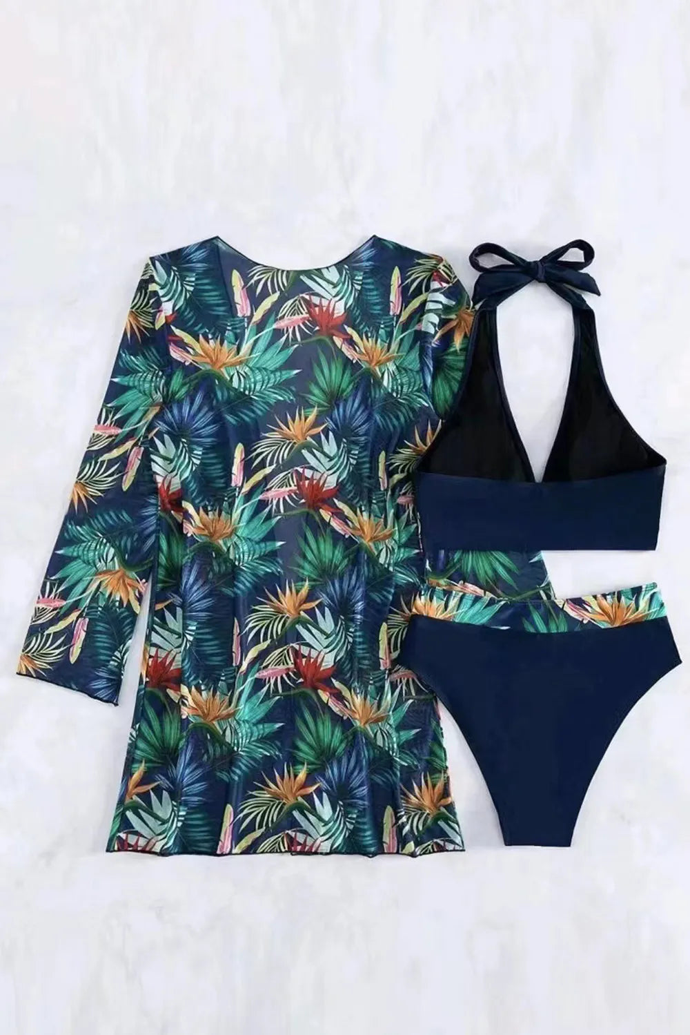 Printed Halter Neck Three-Piece Swim Set - Maria de Fatima Andrade