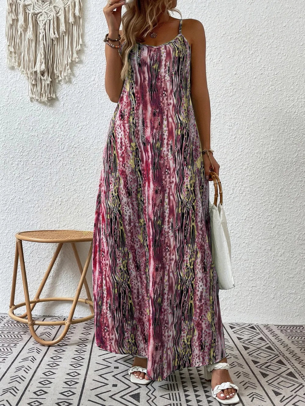 Full Size Printed Scoop Neck Maxi Cami Dress - Maria de Fatima Andrade