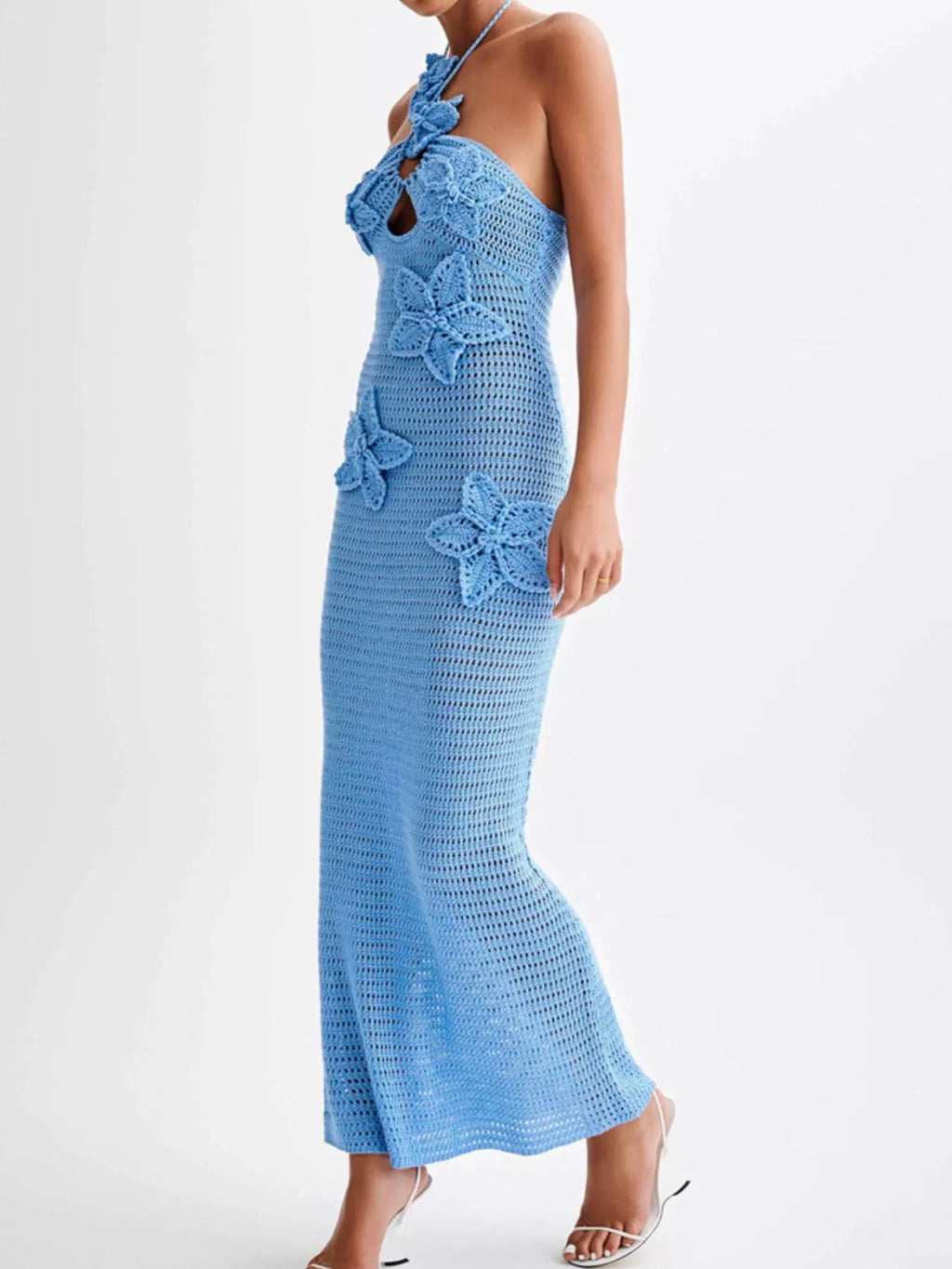 Crochet Floral Halter Knit Cover Up Dress - Maria de Fatima Andrade