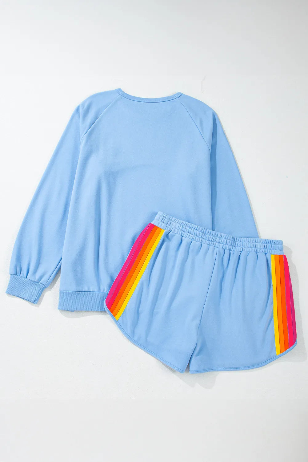 Full Size Contrast Striped Round Neck Top and Shorts Set - Maria de Fatima Andrade