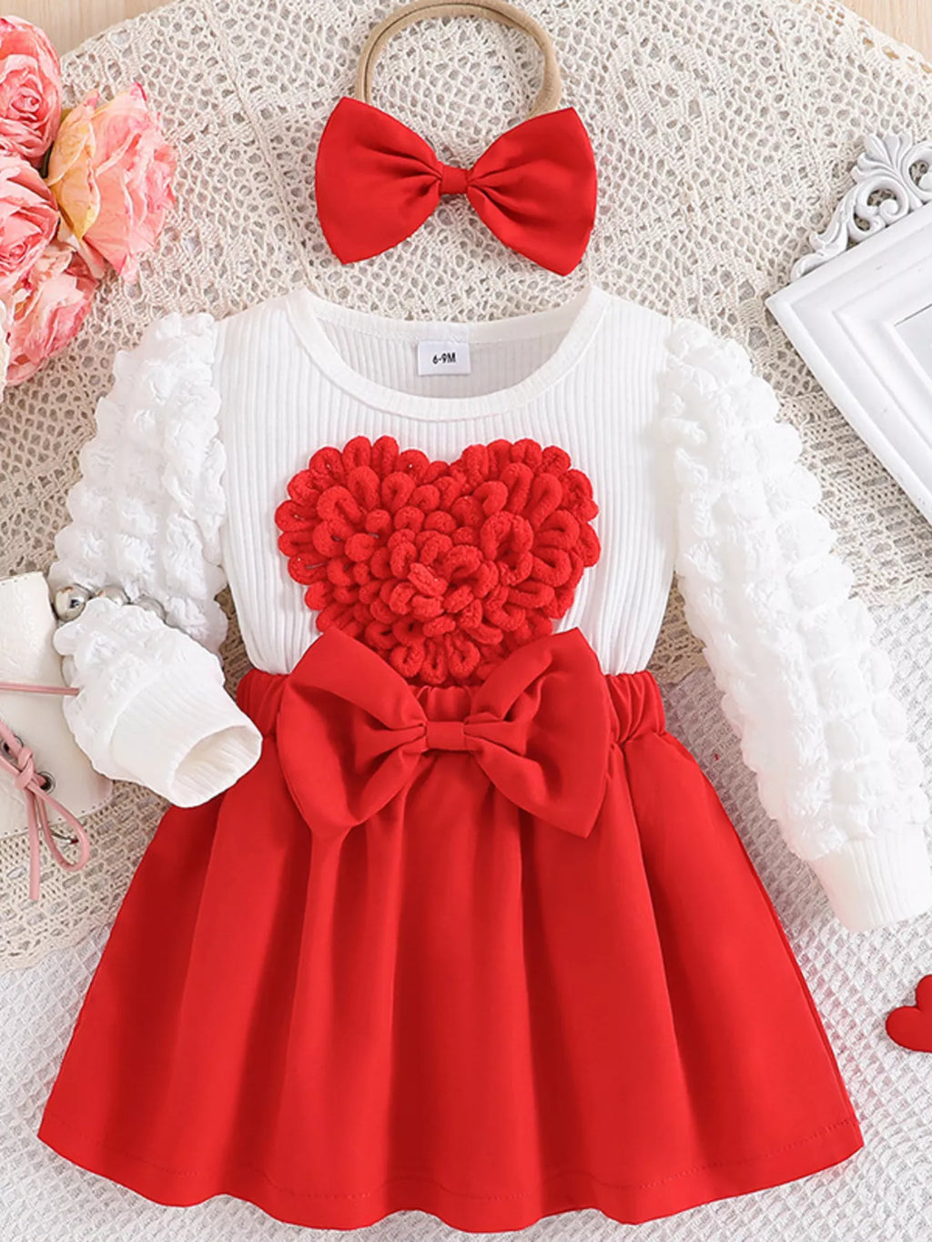 Children's Heart Bowknot Decor Dress with Headband - Maria de Fatima Andrade