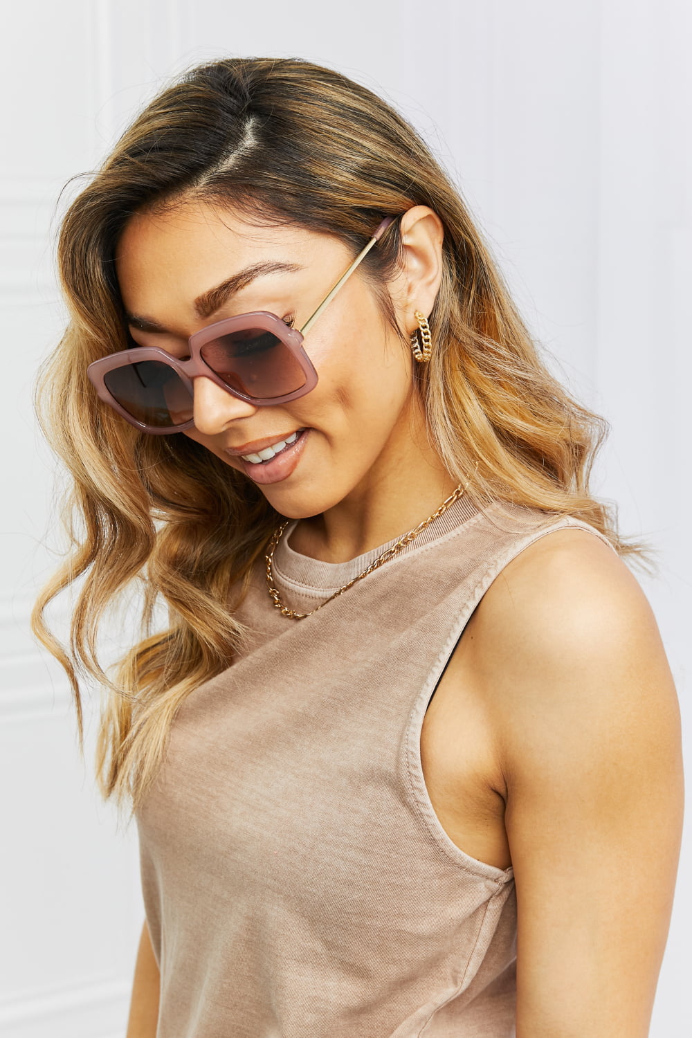 Square Metal-Plastic Hybrid Temple Sunglasses - Maria de Fatima Andrade