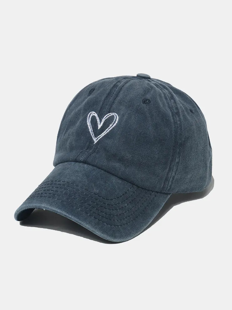 Embroidered Heart Washed Cotton Baseball Cap - Maria de Fatima Andrade